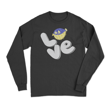 Love Fishing Blue Blowfish Globe Men Long Sleeve Shirt